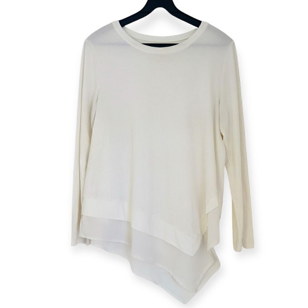 Soft Surroundings Cream Asymmetrical Crew Neck Tunic Blouse Size Medium Petite